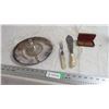 silver cake plate, silver plate fork, knife