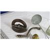 Image 2 : cream skimmer, iron, stove crank, buttons + misc