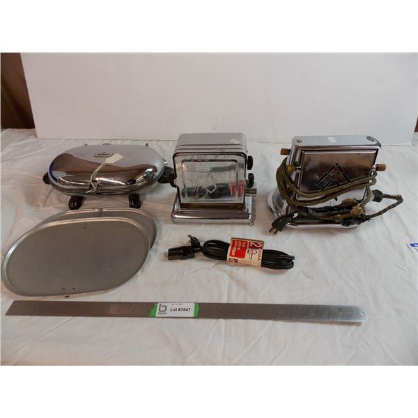 two vintage toasters + early waffle maker