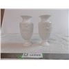 (2) Cherub + flower milk glass vases