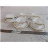 (5) Corelle cup saucers (4 brown, 1 green)