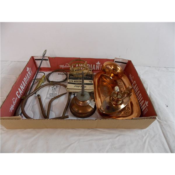 Copper genie lamp, EAGLE oiler, various other copper items