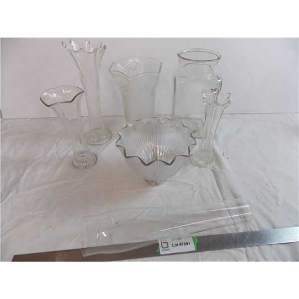 Glass cookie jar (with lid) + Glass Vases + long lamp shade