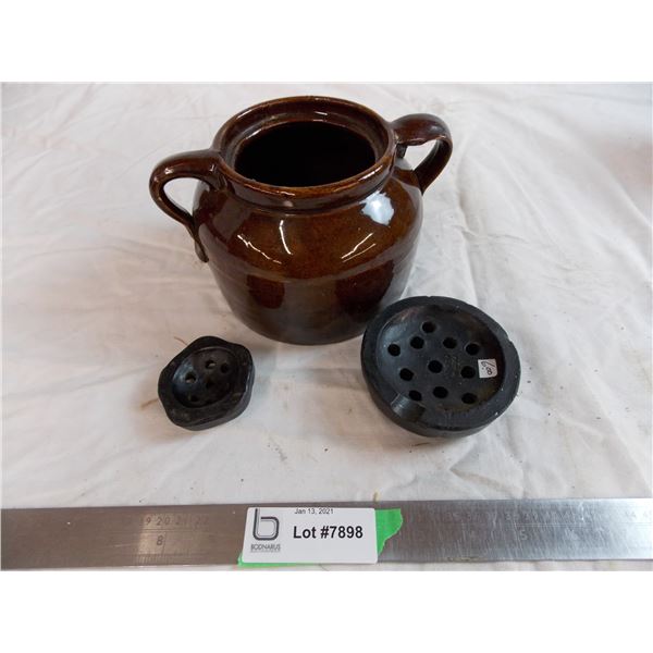 double handled Crock + misc (pen holders?)