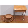 Broken Wooden School Desk & Weaved Baskets