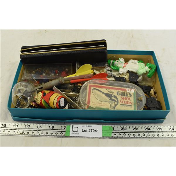 Misc. Box w/ Darts, Shot Glass, Ornaments