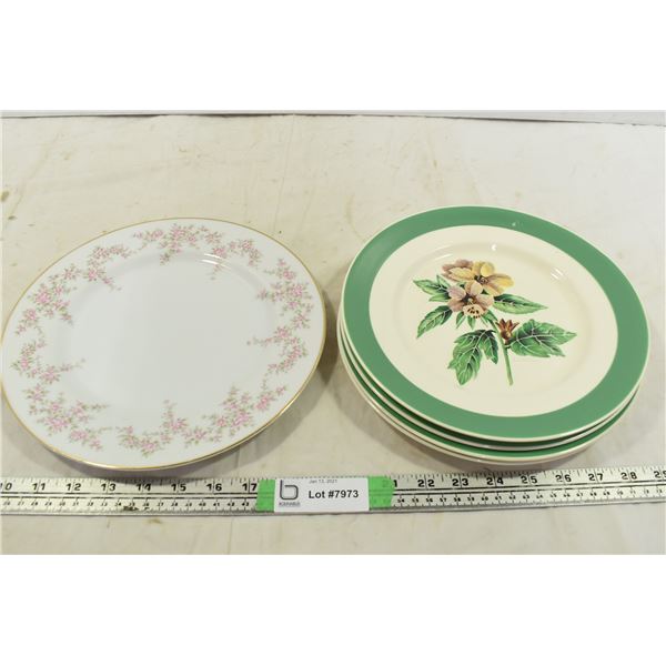 Set of 4 Plates & One Gold Rimmed Plate