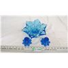Image 1 : Blue Glass bowl + 2 candle holders