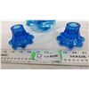 Image 3 : Blue Glass bowl + 2 candle holders