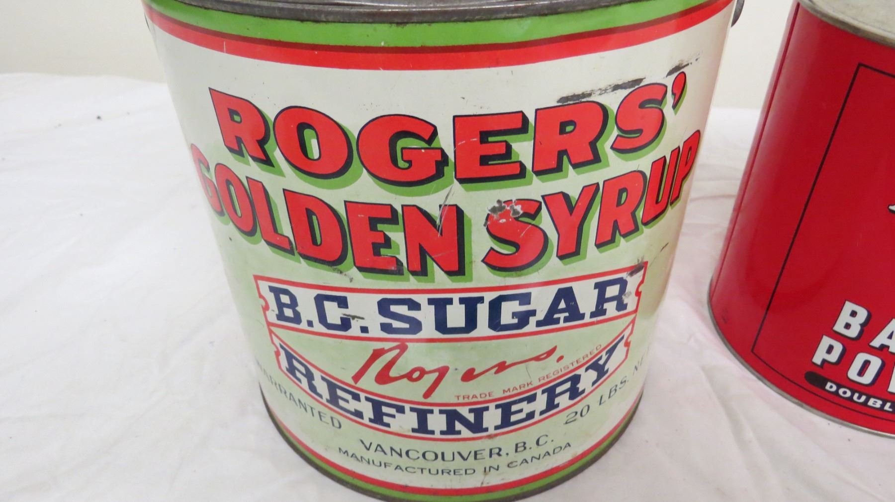 rogers syrup can with smoke + blue ribbon baking powder can