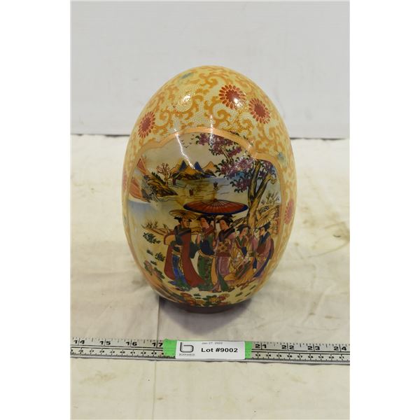 Large Oriental Hand Painted Ceramic Egg