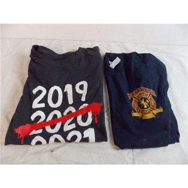 (2) T-shirts - volunteer firefighter (size L) + forget 2020 (size XL)