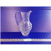 Image 1 : Thick Crystall Glass Pitcher - 10" Tall - cut + frosted glass - 24% Lead Crystal Hand Cut Made in W.