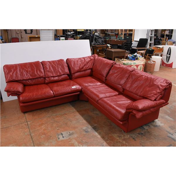 *Red Leather? 3-piece sectional - back cushions zipper off, front cushions unvelco off as well for e