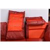 Image 5 : *Red Leather? 3-piece sectional - back cushions zipper off, front cushions unvelco off as well for e