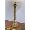 Image 2 : *ornate looking floor lamp (plaster?) with cloth shade - 44" tall to top of shade - working