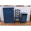 Image 1 : *blue wooden bedroom dresser, night stand, chair - dresser is: 46" x 31" x16