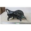 Image 1 : Chalkware? Large Bull figure - 20" long - horns have been repaired