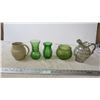 Image 1 : green glass vases + ceramic pitchers