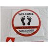 Image 3 : (6) pack of social distancing stickers and (10) pack of please stand here stickers