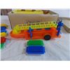 Image 2 : Vintage plastic toys - firetruck trailer and building block pieces