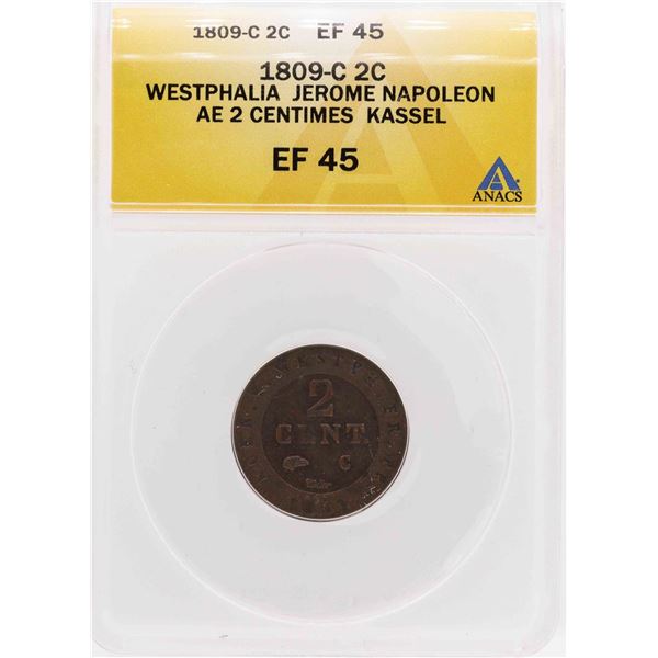 1809-C Westphalia Jerome Napoleon Ae 2 Centimes Kassel Coin ANACS XF45