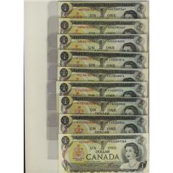 Lot of 9 different "REPLACEMENT" 1973 $1 notes, *