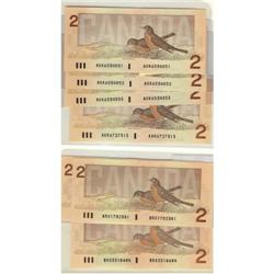 BC-55a 1986 $2. Lot of 6 notes including 3 consec