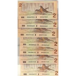 Lot of 7 different 1986 $2 "REPLACEMENT" notes; A
