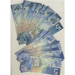 2000-2006 $5 notes.  Lot of 34 notes all Gem UNC