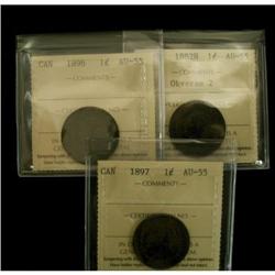 1882H Obv#2, 1896, 1897 1¢, all coins are ICCS AU