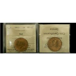 1912 1¢ ICCS MS65 Red sharp eye appeal with full