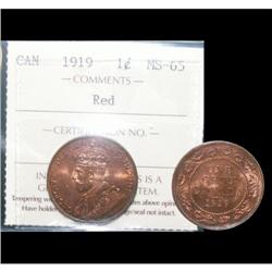 1919 1¢ ICCS MS65RD, a gem example with light rim