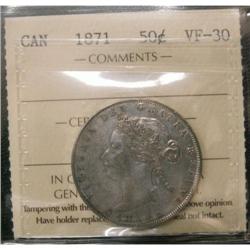 1871 50¢ ICCS VF-30 A nice example with problem f