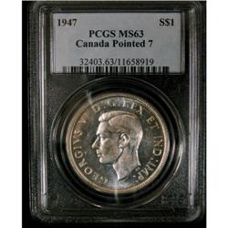 1947 POINTED  "Double HP" $1 PCGS MS-63 Brilliant