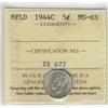 Image 1 : Nfld 1944c 5¢ ICCS MS63.  Blast white.