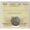 Image 1 : Nfld 1947c 10¢ ICCS MS63. Very attractive with fu
