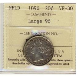 Nfld 1896 20¢ Large 96 ICCS VF30.