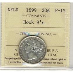 Nfld 1899 20¢ Hook 9's ICCS F15.