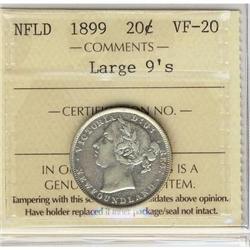 Nfld 1899 20¢ Large 9's ICCS VF20.