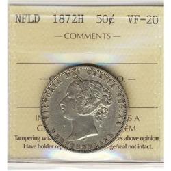 Nfld 1872H 50¢ ICCS VF20.