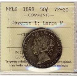 Nfld 1898 50¢ Obv 1; Lg W ICCS VF20,