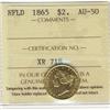 Nfld 1865 $2 Gold ICCS AU50.