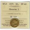 Nfld 1870 $2 Gold ICCS EF40 Obv. 2.