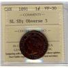 Image 1 : 1891 1¢ SDSL, Obv 3  ICCS VF-30