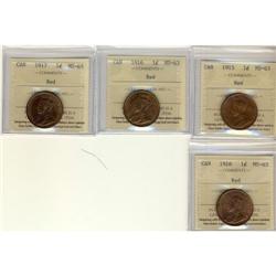 1915, 1916, 1917, 1918 1¢, al four coins are ICCS