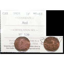 1921 1¢ ICCS MS-63 Red, rare date and underrated