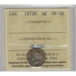 1872H  5¢ ICCS VF-30,