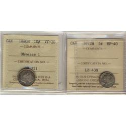 1872H 5¢ EF40 & 1880H 10¢ Obv 1 VF20.  Lot of two