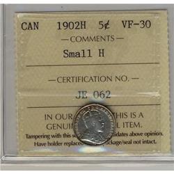 1902H  5¢ Small H ICCS VF-30